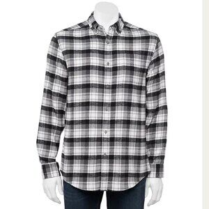 NWOT Croft & Barrow White Plaid Mens Flannel Button Down Shirt